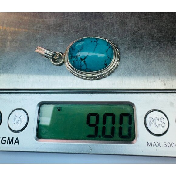 Vintage Sterling Silver 925 Turquoise Oval Pendant, No Chain, 9.0g Southwestern - Picture 8 of 10